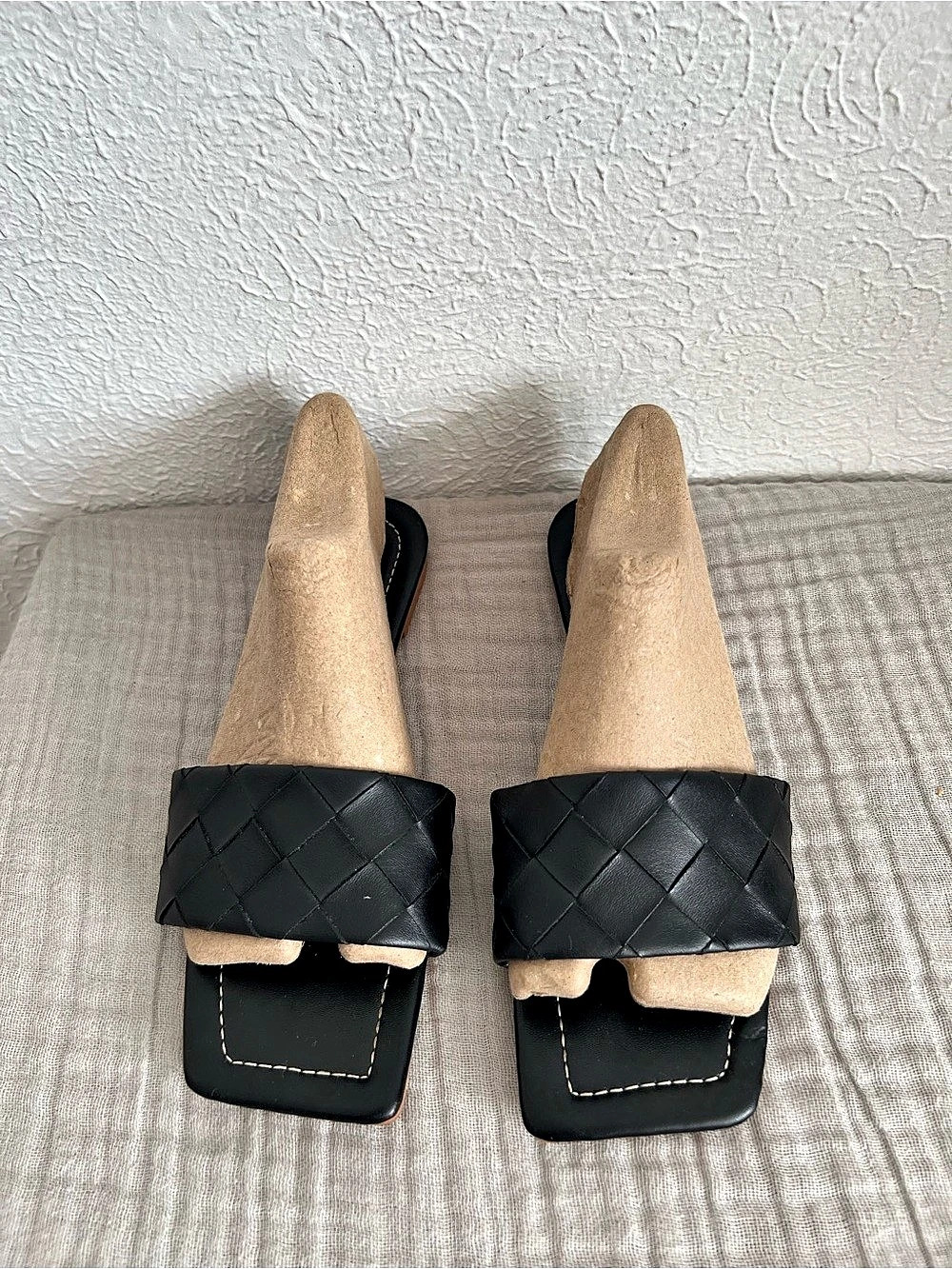 Black Flat Sandal with Woven Strap
